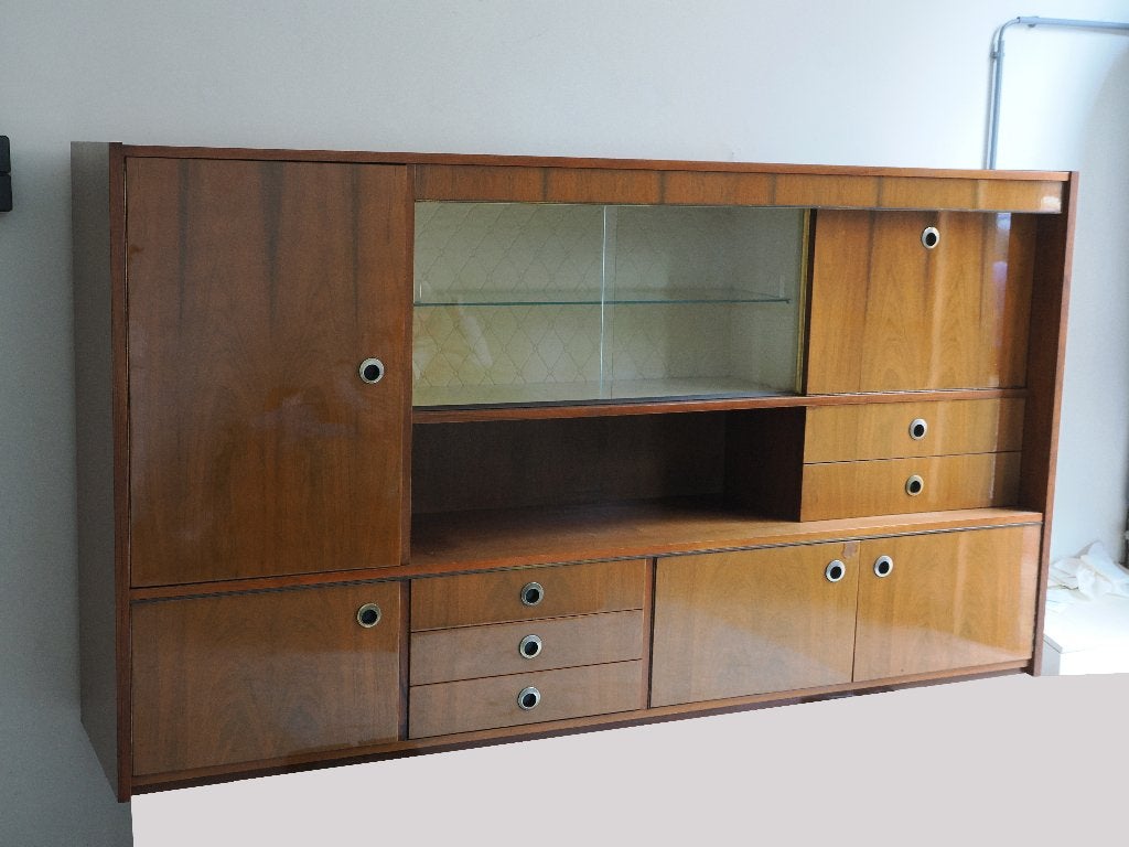 fraai vintage teak wandmeubel, Ophalen, Zo goed als nieuw, Met deur(en), 25 tot 50 cm