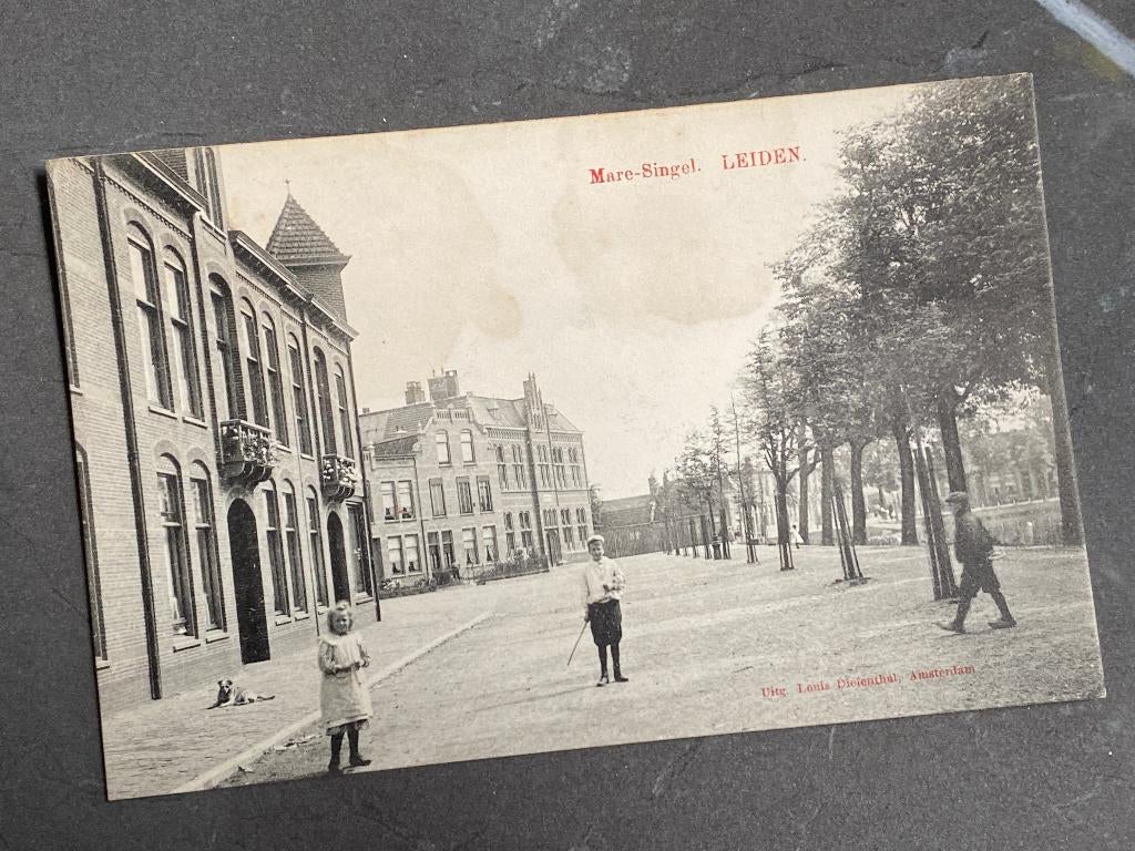 Vroege ansichtkaart van de mare singel in Leiden, Ophalen of Verzenden, Voor 1920, Ongelopen, Zuid-Holland