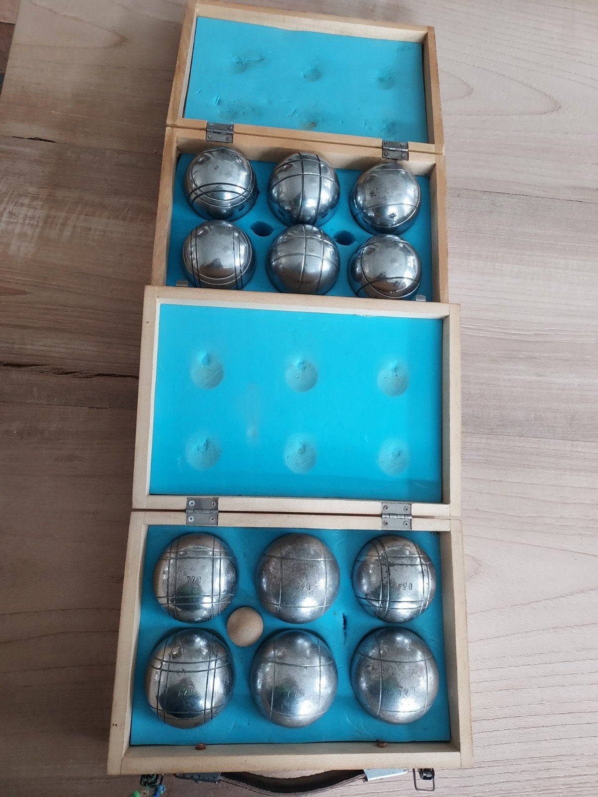 Vintage Petanque Set /Jeu de boules - 2 Kisten met 6ballen, Sport en Fitness, Ophalen of Verzenden, Gebruikt