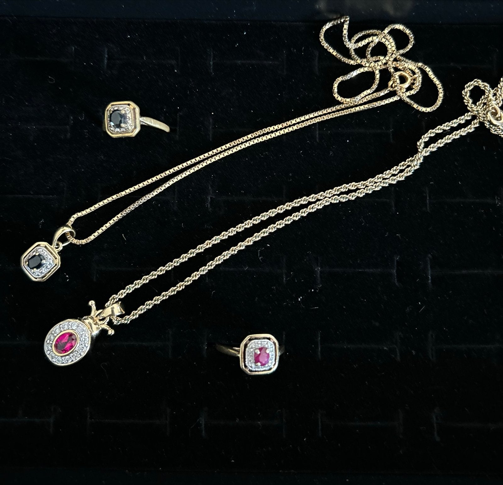 Antieke Robijn & Saffier Vergulde Sieraden Set, Overige materialen, Gebruikt, Ophalen of Verzenden, Met edelsteen