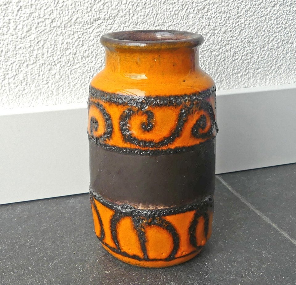 Scheurich 231-15 vintage vaas oranje fat lava West-Germany, Gebruikt, Met patroon/structuur, Oranje, Steen/keramiek