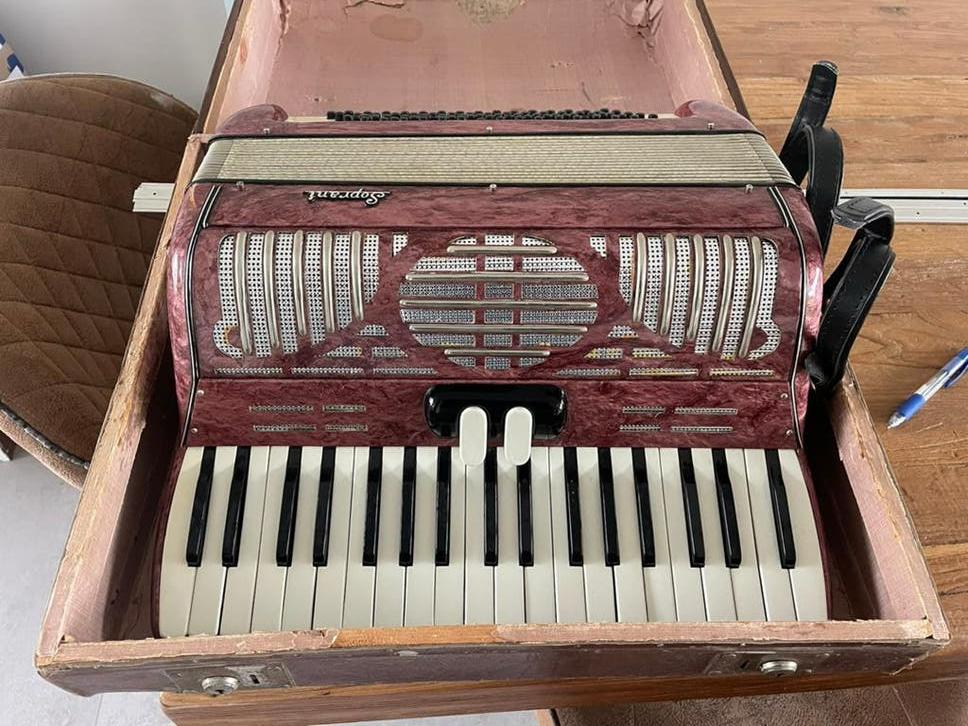 Soprani Accordeon met koffer en riemen - Gebruikt, Gebruikt, Toetsaccordeon, Met koffer, 120-bas