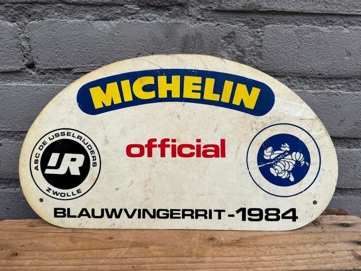Vintage Michelin Reclamebord - Blauwvingerrit 1984, Verzamelen, Ophalen, Reclamebord, Gebruikt, .
