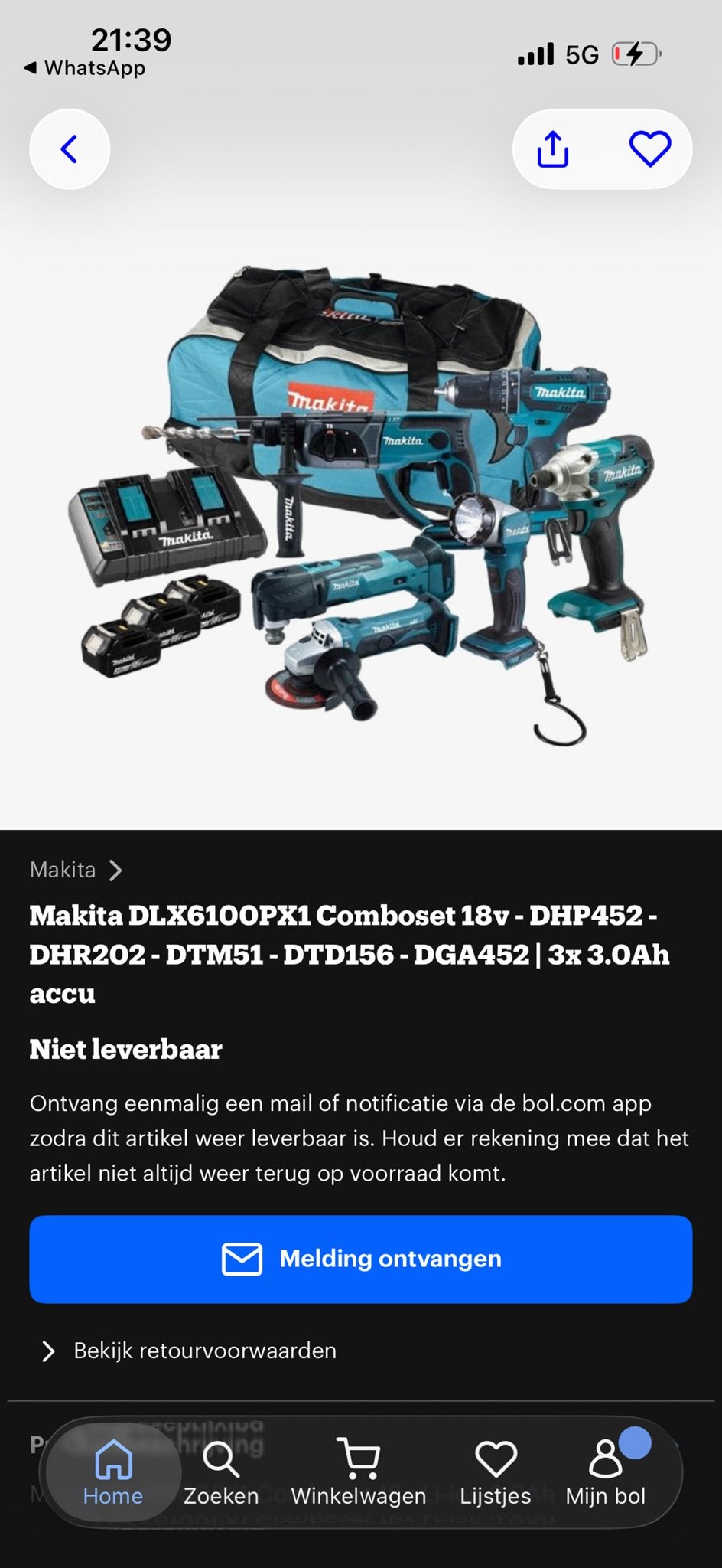 Makita DLX6100PX1 Comboset 18V - 6 machines met 3 accu's, Ophalen, 600 watt of meer, Overige typen, Nieuw