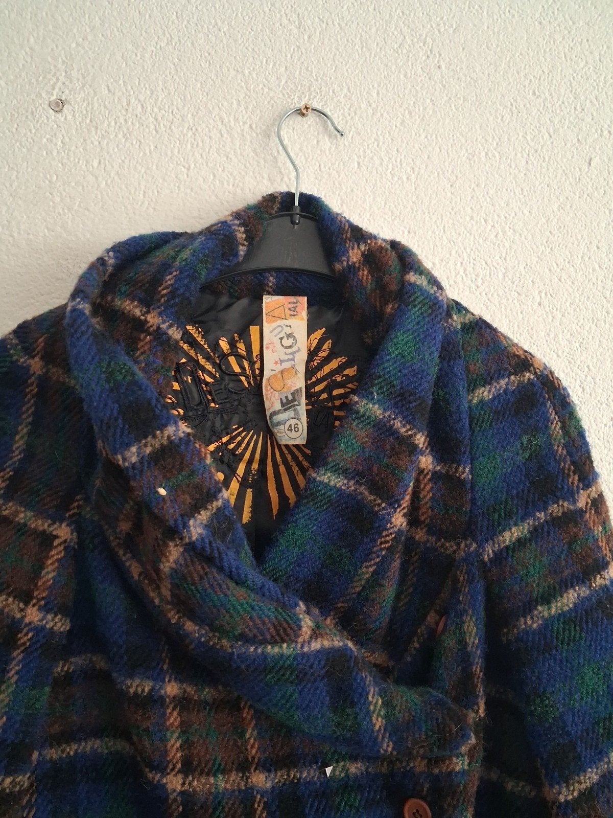 Desigual. unieke geruite wollen jas met borduursels Maat 46, Kleding | Dames, Blauw, Maat 46/48 (XL) of groter, Ophalen of Verzenden