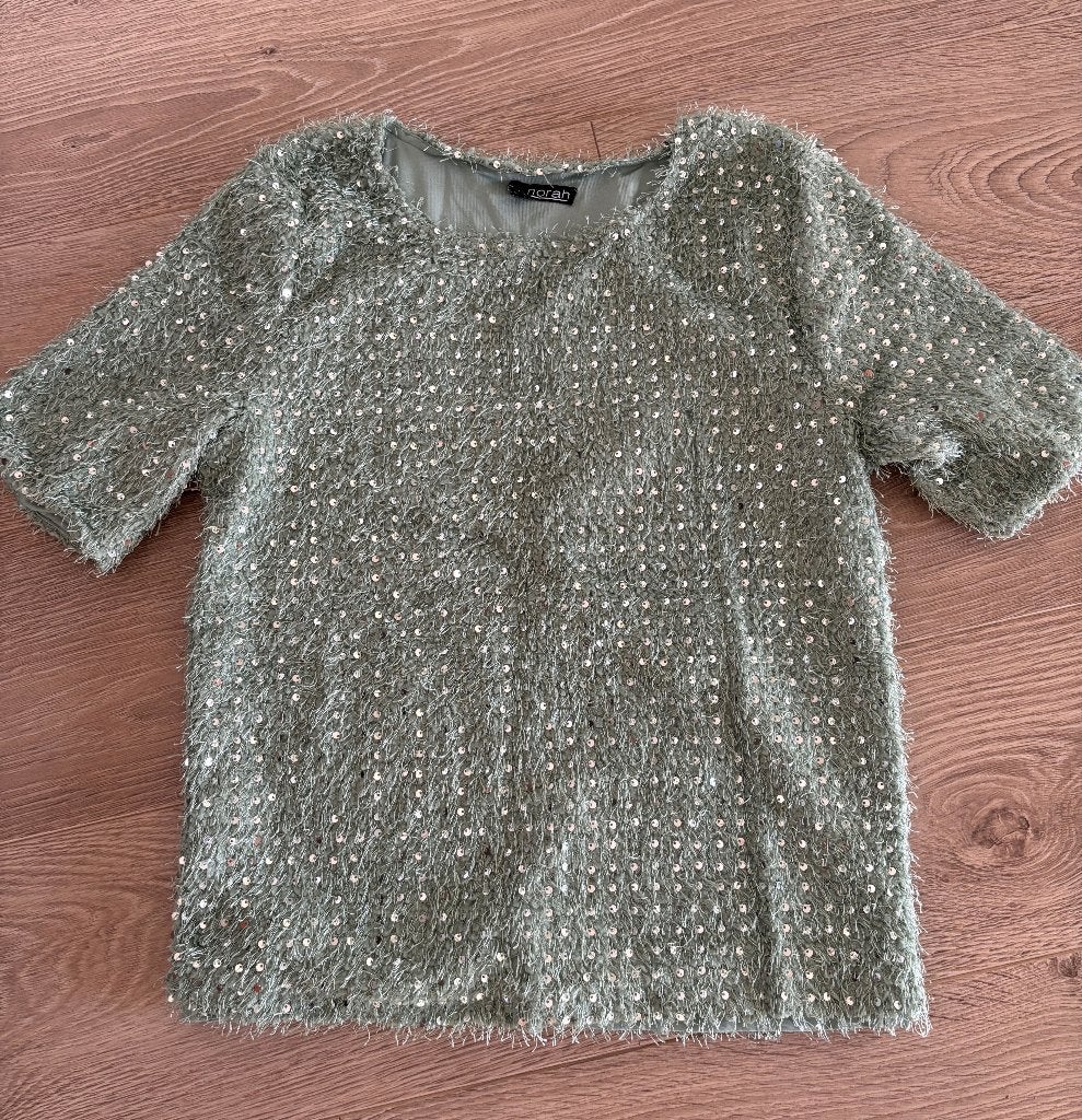 Norah mintgroene top met pailletten, maat 36, Kleding | Dames, Ophalen of Verzenden, Zo goed als nieuw, Korte mouw, Norah