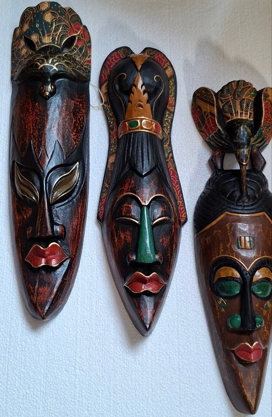 3 Mooie Houten Maskers - Afrikaanse Stijl Wanddecoratie, Overige onderwerpen, Handgemaakt, 20 - 50 cm, Hout