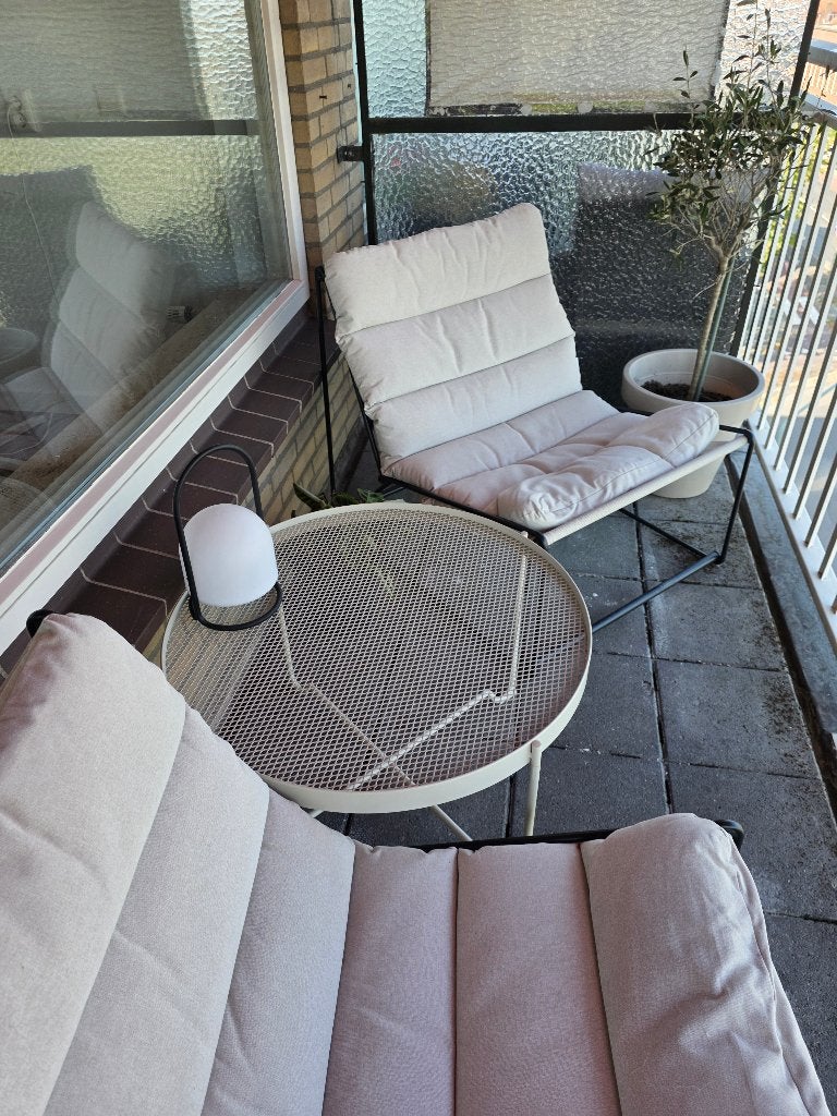 Balkonset met 2 loungestoelen en tafel, Ophalen, Zo goed als nieuw, Rond, Metaal