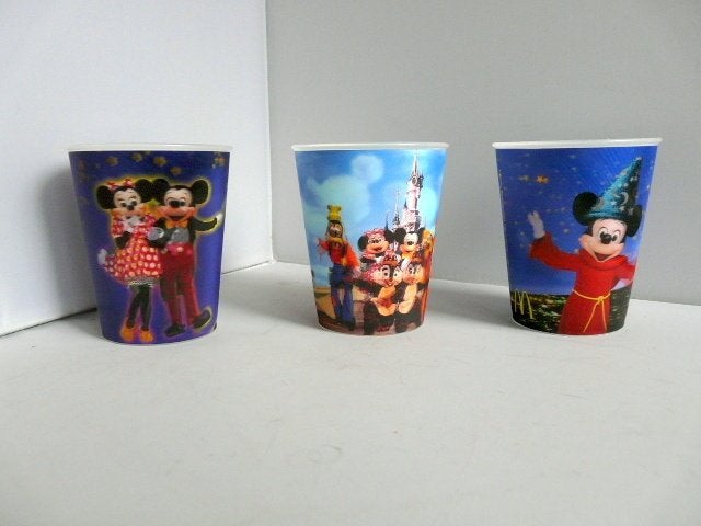 Disneyland Paris # 3 stuks 3D bekers., Ophalen of Verzenden, Mickey Mouse, Zo goed als nieuw, Servies