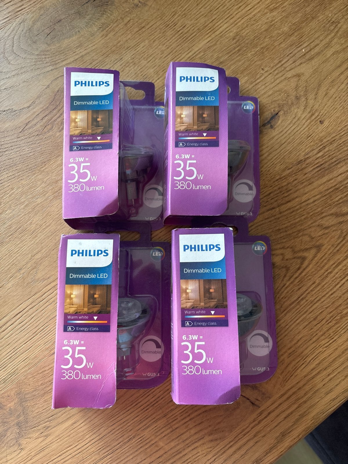 4x Philips Dimbare LED Lampen GU10 Warm Wit 6.3W=35W 380lm, Ophalen, Wit, Nieuw, Dimbaar