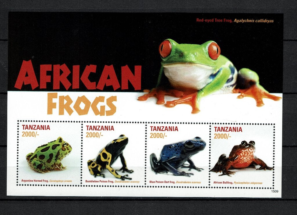 TANZANIA 2015 PF BLOK KIKKERS FROGS AMFIBIEËN REPTIELEN 1, Ophalen of Verzenden, Postfris, Dier of Natuur