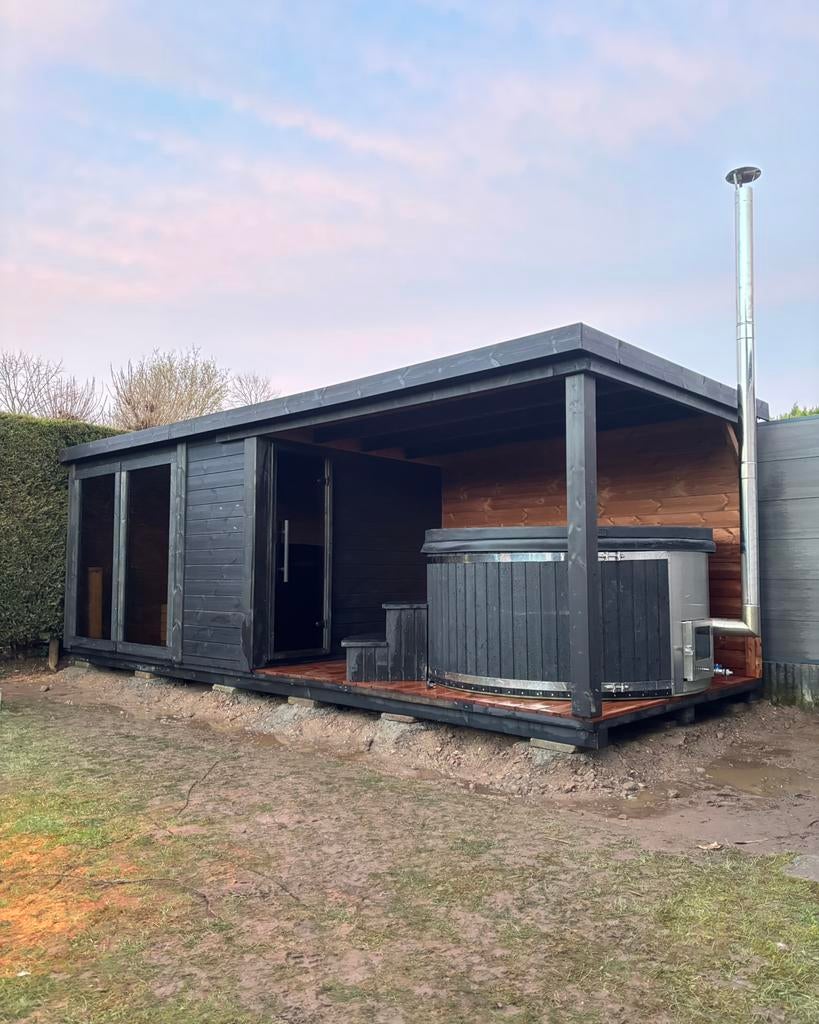 Maatwerk buitensauna Thermowood of Grenen Nl  fabrikaat, Ophalen of Verzenden, Zo goed als nieuw
