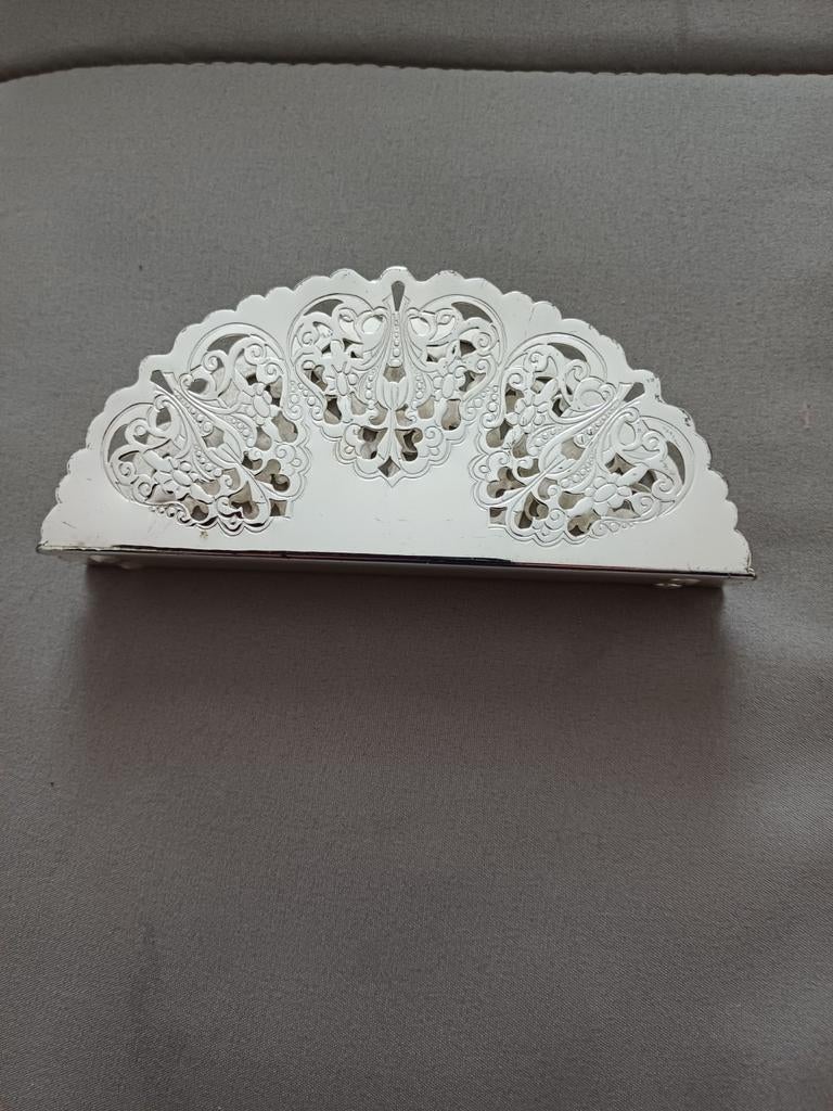Verzilverde Vintage Servethouder met Sierlijk Design, Ophalen of Verzenden, Zilver