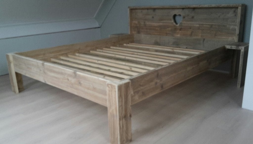 Tweepersoonsbed 180 160 140 120 200 210 220 lattenbodem hout, Ophalen, 160 cm, Hout, Nieuw