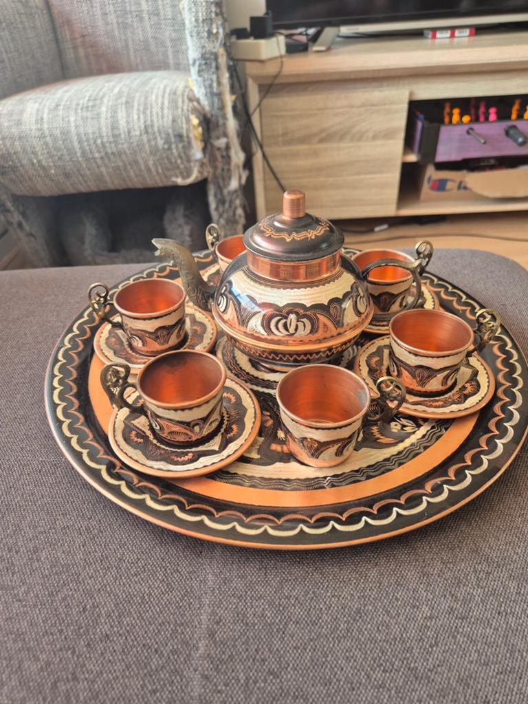 Koperen theeservies met dienblad - Handgemaakt, Ophalen of Verzenden