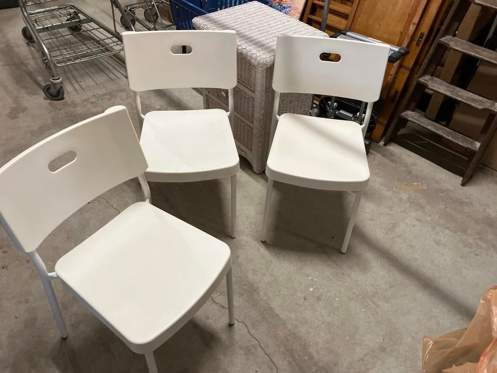 Ikea Herman stoelen Set van 3 witte stoelen - Gebruikt, Huis en Inrichting, Stoelen, Ophalen, Kunststof, Gebruikt, Drie