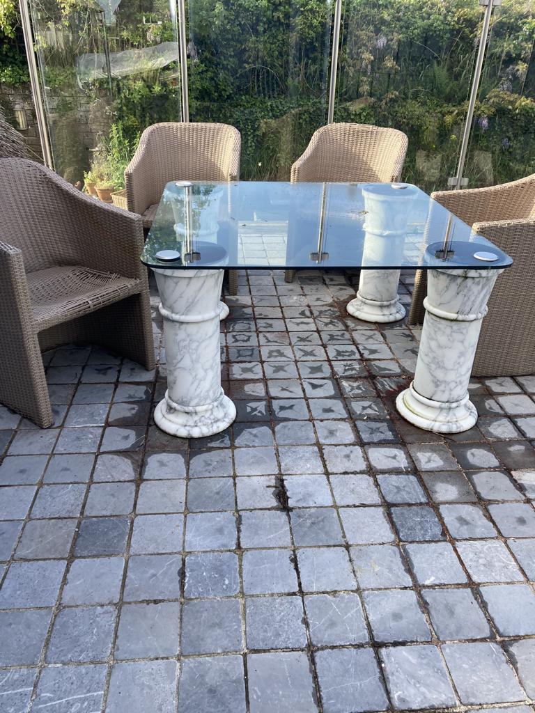 grote antieke tuinvaas - marmeren zuilen tuintafel, Ophalen of Verzenden