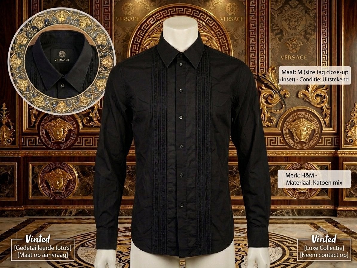 Versace overhemd zwart met plooien, Kleding | Heren, Overhemden, Ophalen of Verzenden, Zo goed als nieuw, Zwart, Halswijdte 39/40 (M)