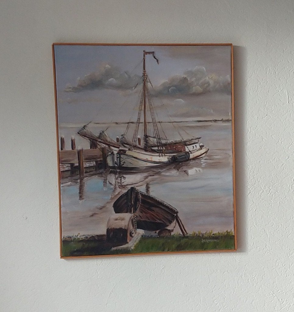 antiek verf schilderij J.H. Ritsema, volgnr 20, Antiek en Kunst, Ophalen of Verzenden, Klassiek, Origineel werk, Maritiem / water