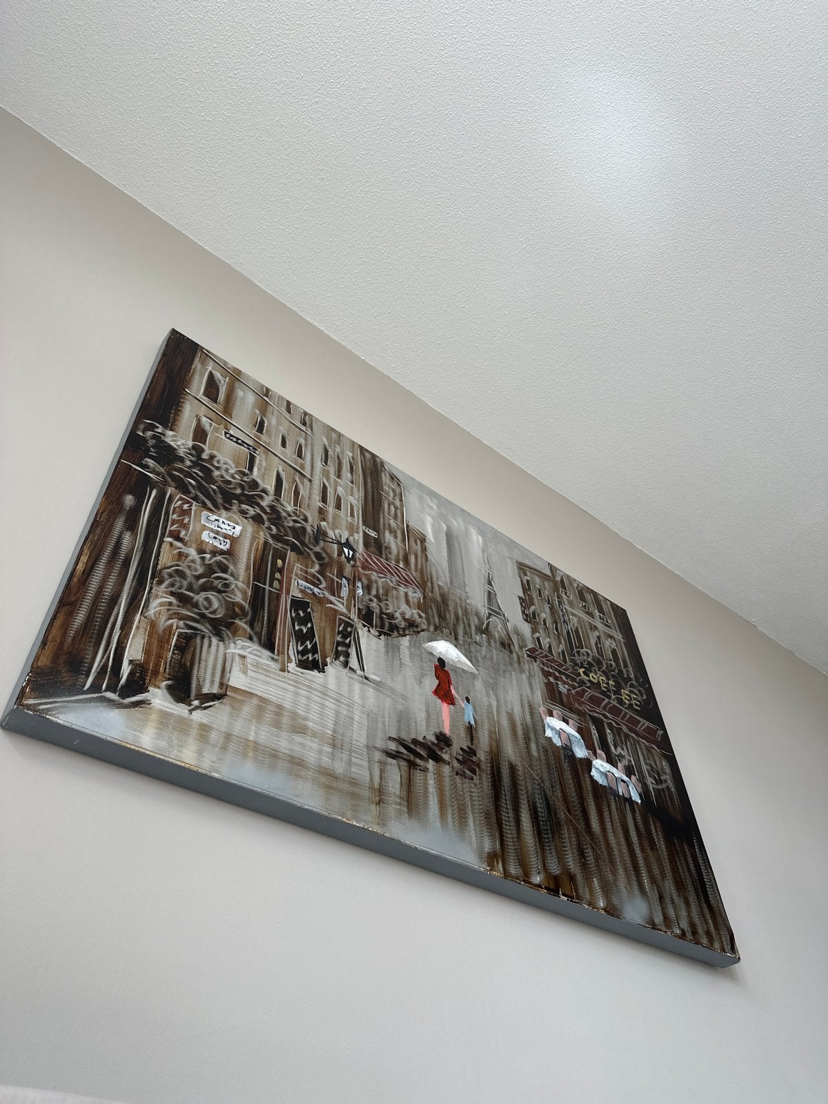 Schilderij Parijs straatbeeld met Eiffeltoren, Ophalen of Verzenden