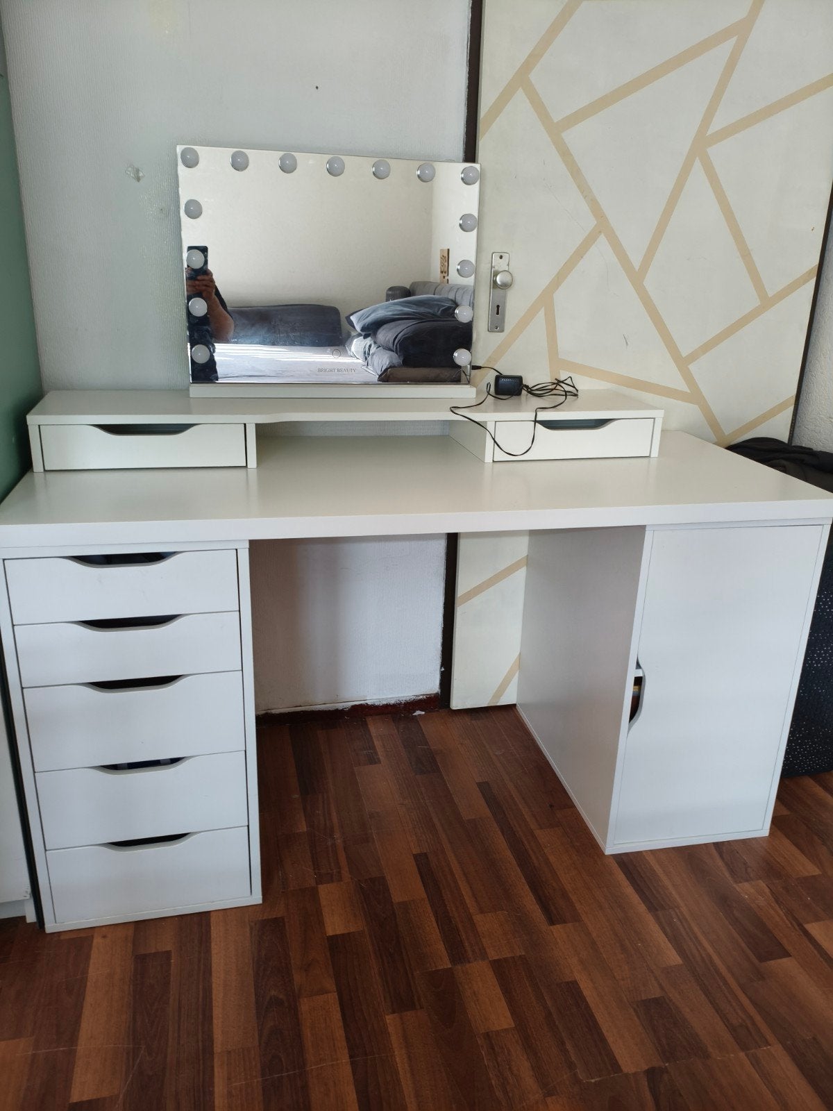 Complete kaptafel met spiegel en lades, Ophalen, Gebruikt, 100 tot 150 cm, Minder dan 100 cm