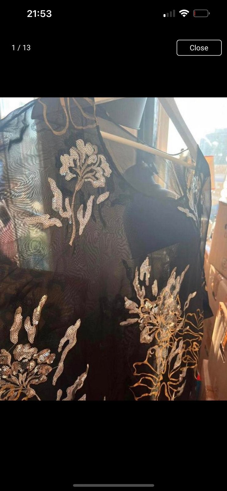Black transparent long night dress in gold & silver paillets, Kleding | Dames, Overige typen, Zwart, Maat 42/44 (L), Ophalen of Verzenden