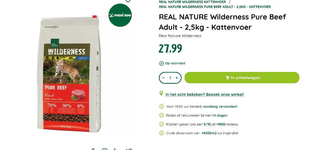 Real Nature Wilderness Adult Pure Beef 2,5kg Kattenvoer, Ophalen, Kat
