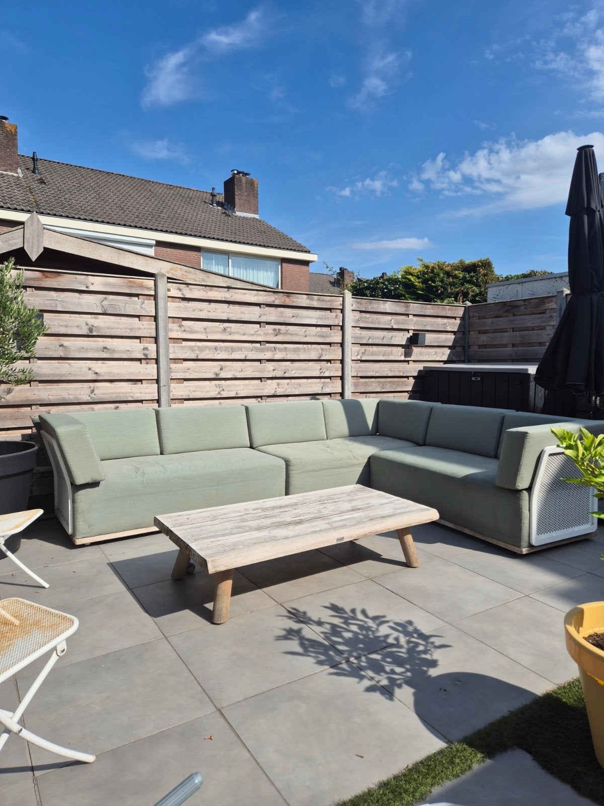 Tierra Outdoor Valkery hoekloungebank, Ophalen, Gebruikt, 6 zitplaatsen, Teakhout