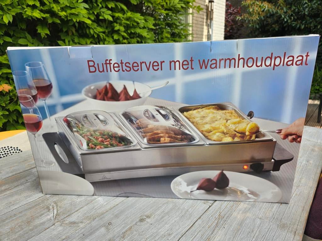 Buffetserver met warmhoudplaat, Ophalen, Nieuw, 4 t/m 7 personen