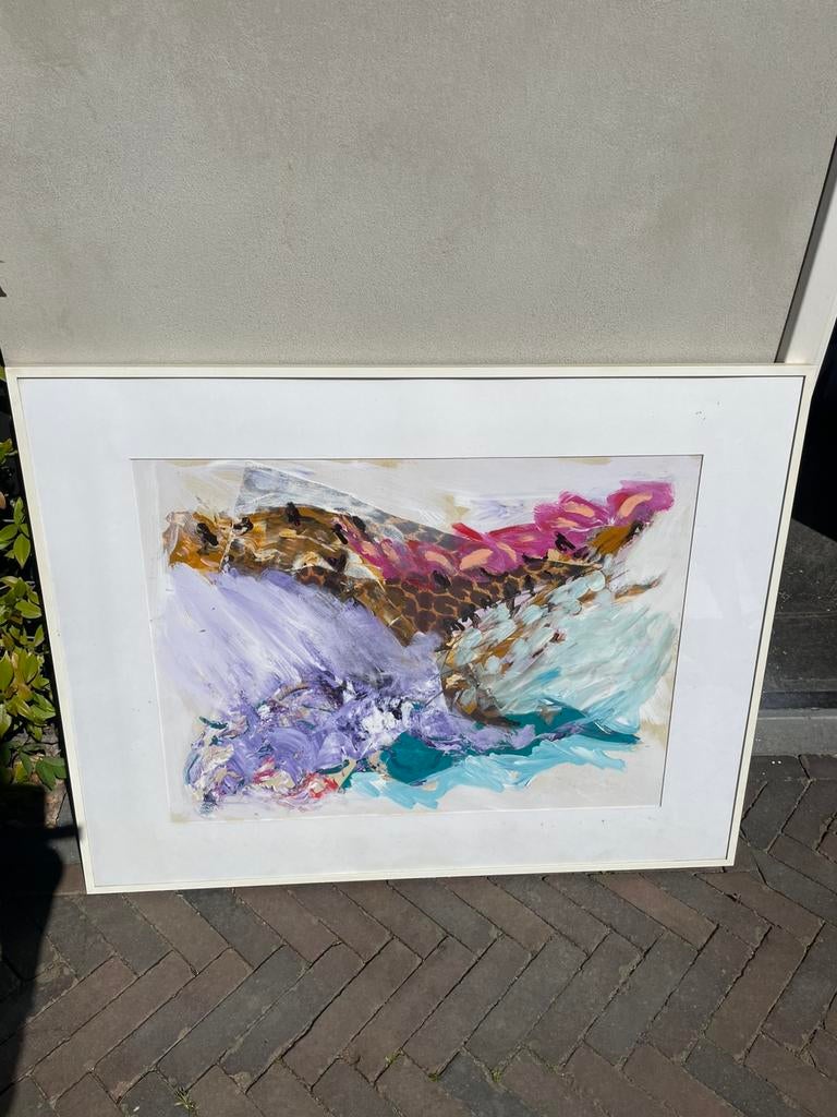 Abstract schilderij gesigneerd.91x71 cm., Ophalen