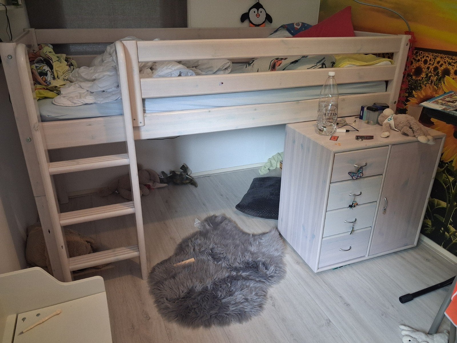Halfhoogslaper met kastje en kledingkast met lades, Ophalen, 85 tot 100 cm, Gebruikt, Hoogslaper of Stapelbed