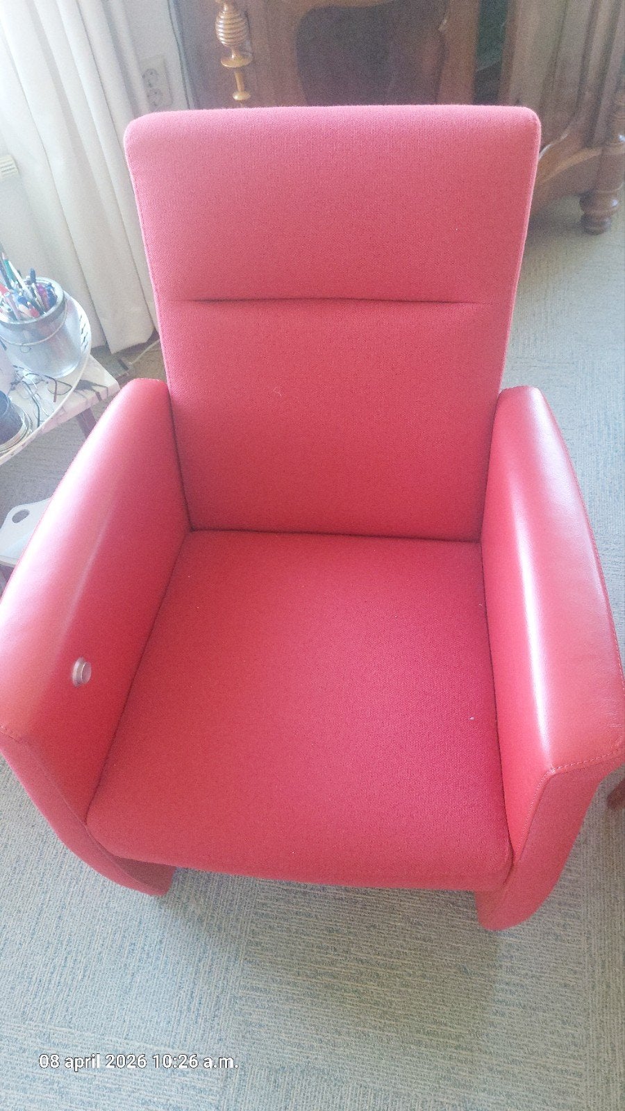 zacht rode bank en fauteuil, Ophalen, Gebruikt, 75 tot 100 cm