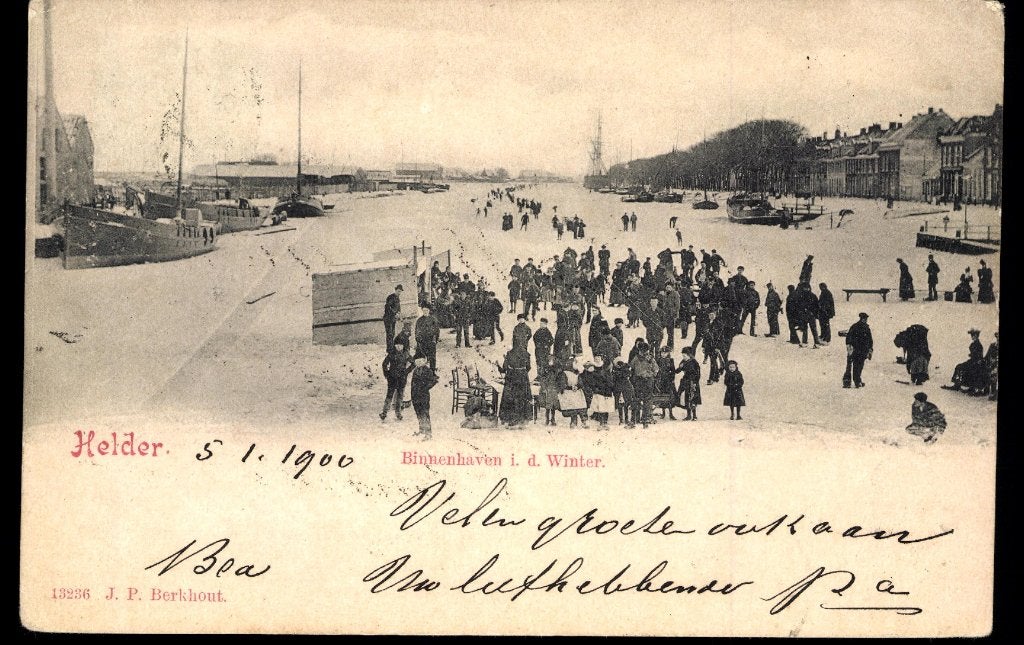 Den Helder (N.H.), Schaatsen op de Binnenhaven, gelopen 1900, Verzamelen, Verzenden, Voor 1920, Gelopen, Noord-Holland