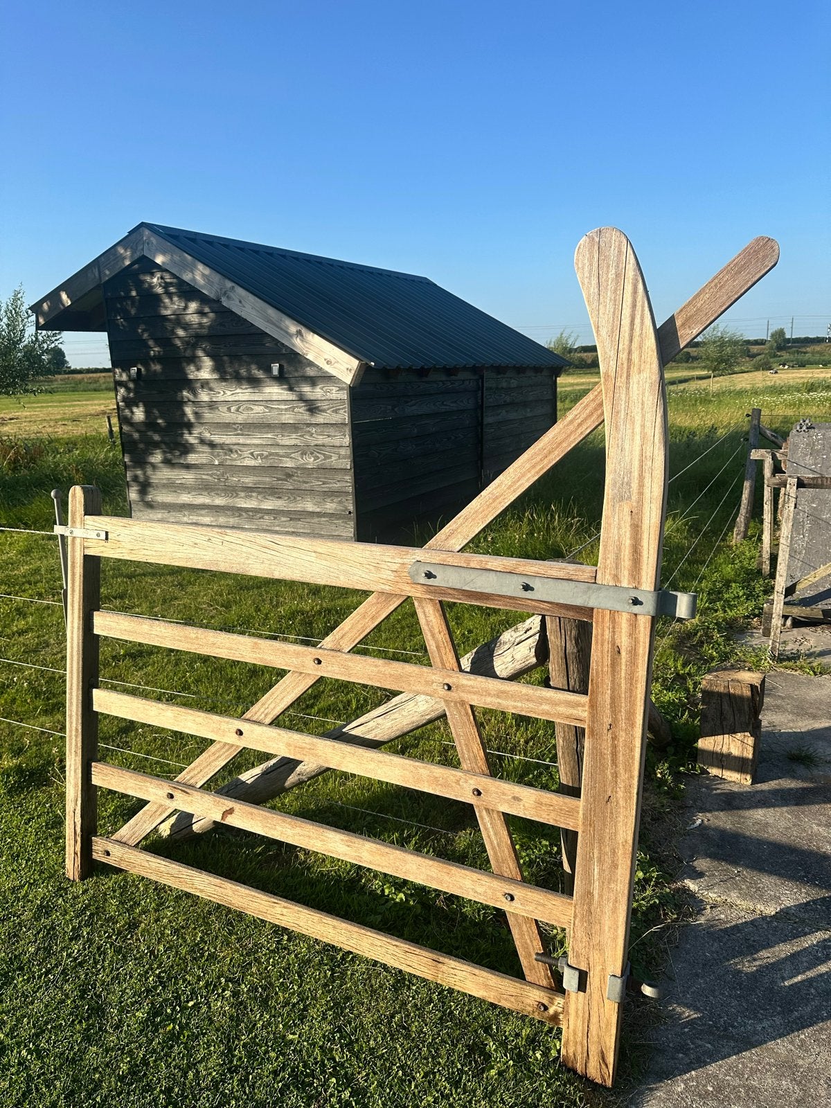Engelse poort eiken 1.60 breed, Ophalen, Gebruikt, 150 tot 200 cm, Hout