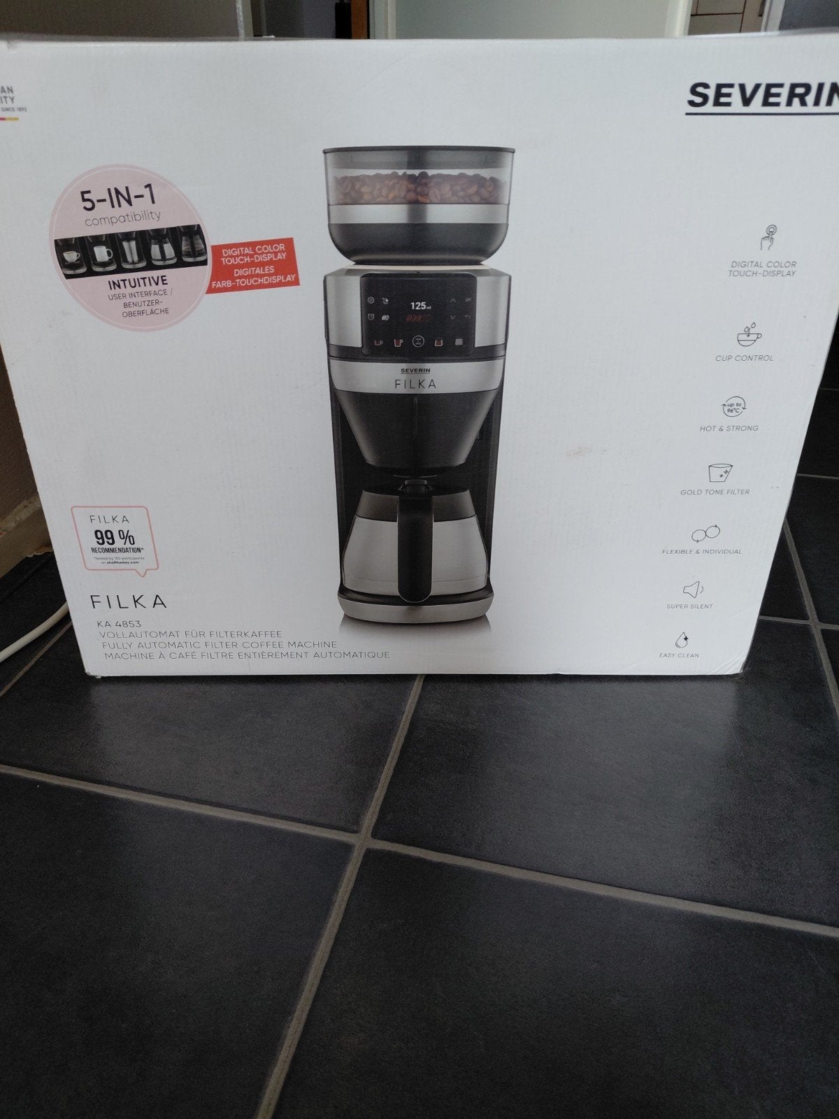 Severin Filka KA 4853 Koffiemachine met bonenmaler, Afneembaar waterreservoir, 10 kopjes of meer, Koffiemachine, Nieuw