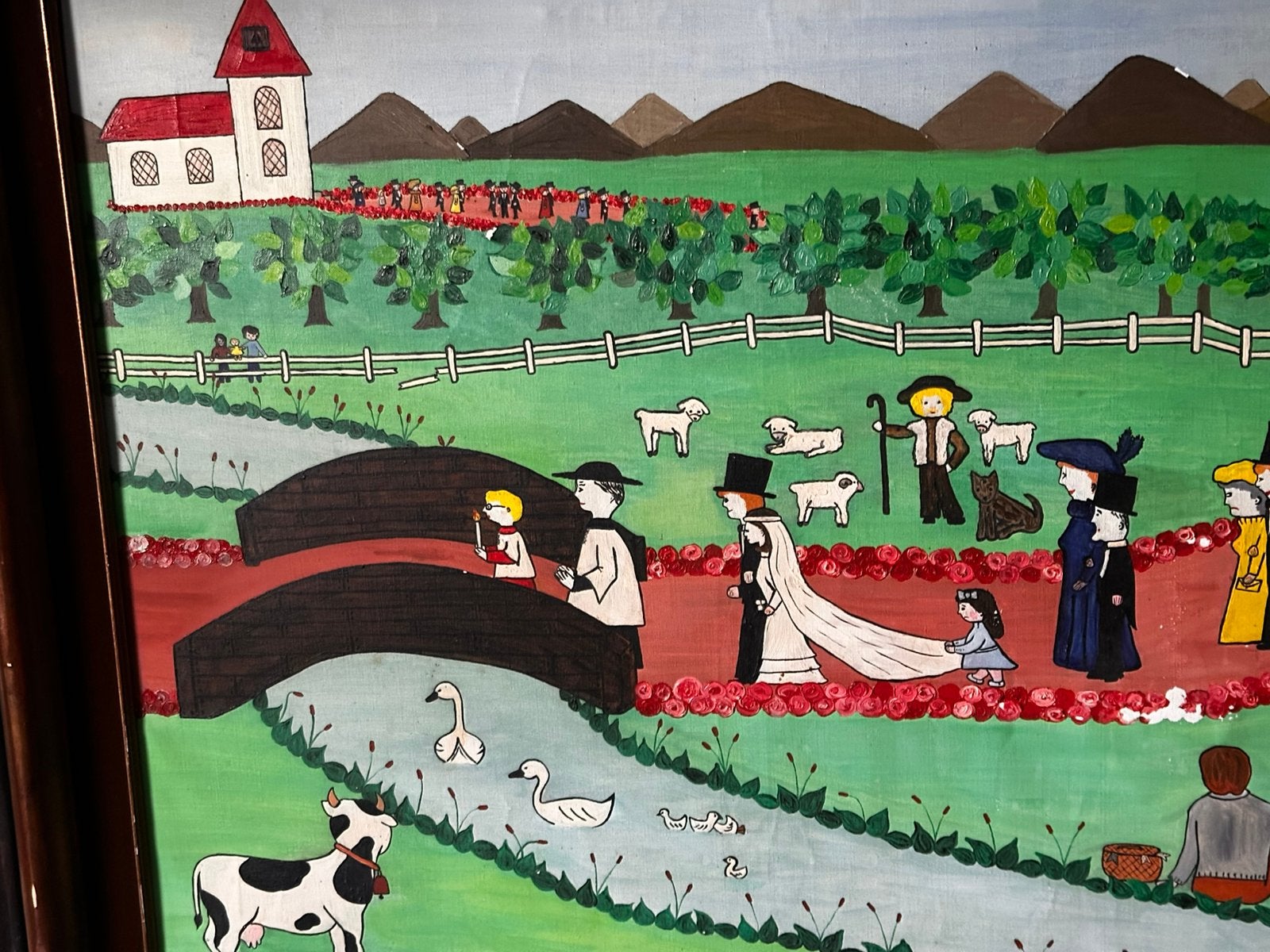naïf kunst Spanje olieverf op doek 1976, Ophalen, Overige stijlen, Doek, Landschap