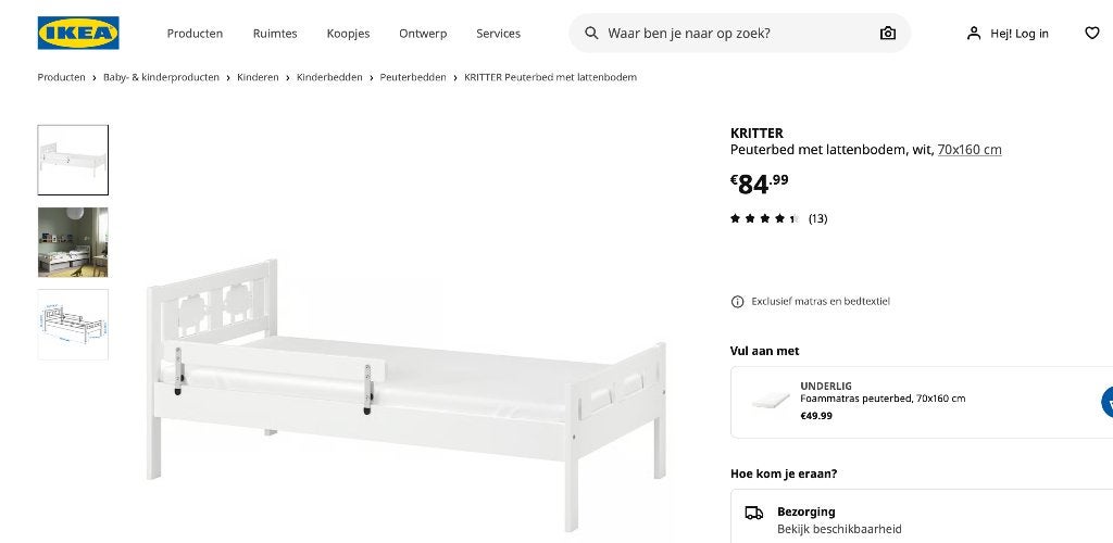 IKEA kinderbed Kritter, Ophalen, Gebruikt, 70 tot 85 cm, Lattenbodem