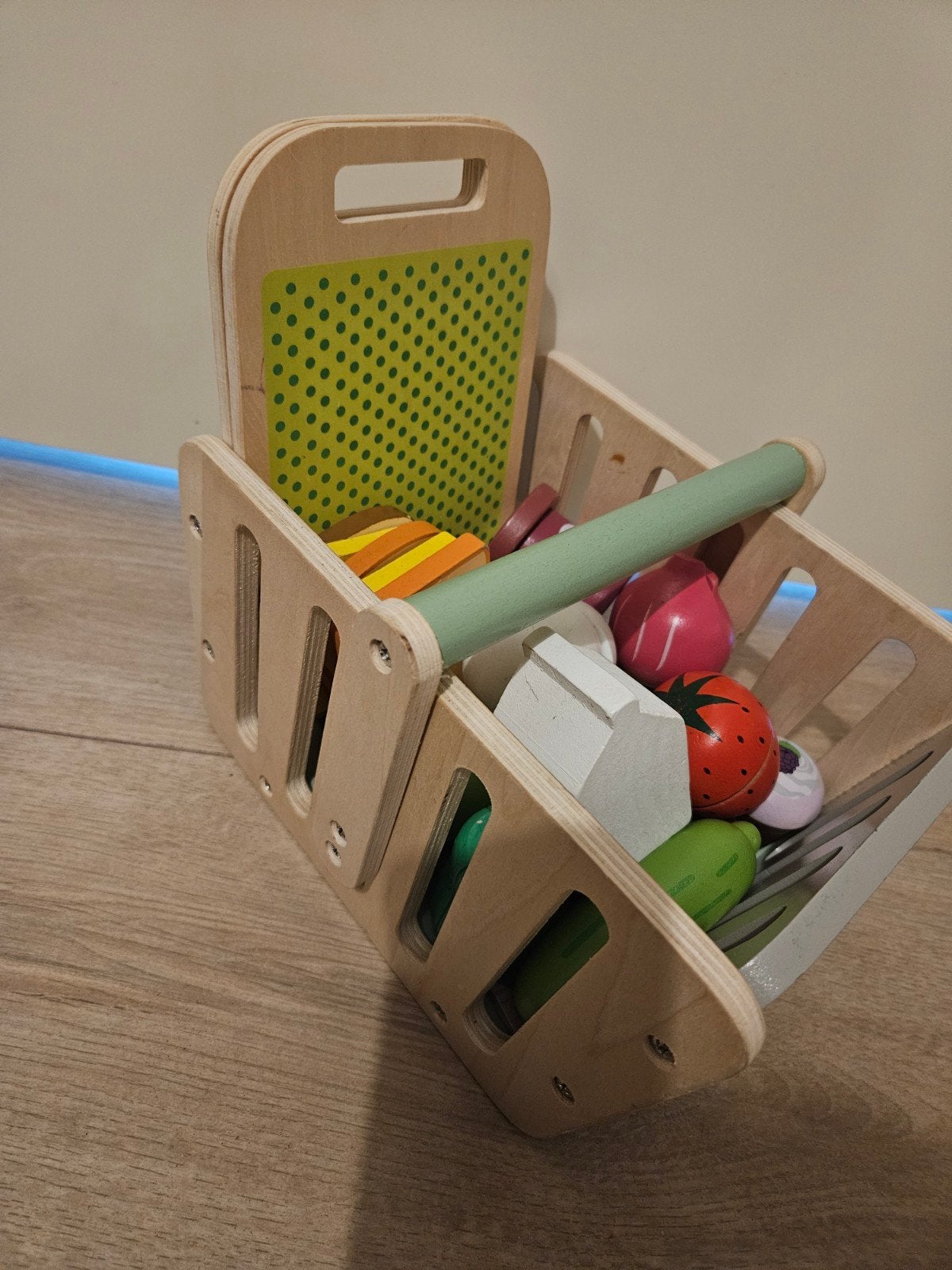 Houten boodschappenmand met speelgoed fruit en groenten, Ophalen of Verzenden, Gebruikt, Jongen of Meisje