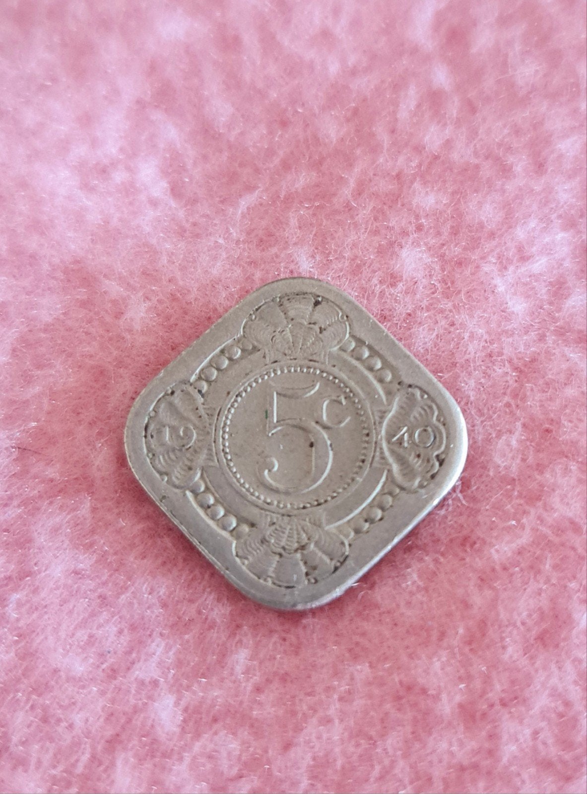Vierkante 5 cent munt uit 1940, Ophalen of Verzenden, Koningin Wilhelmina, 5 cent, Losse munt