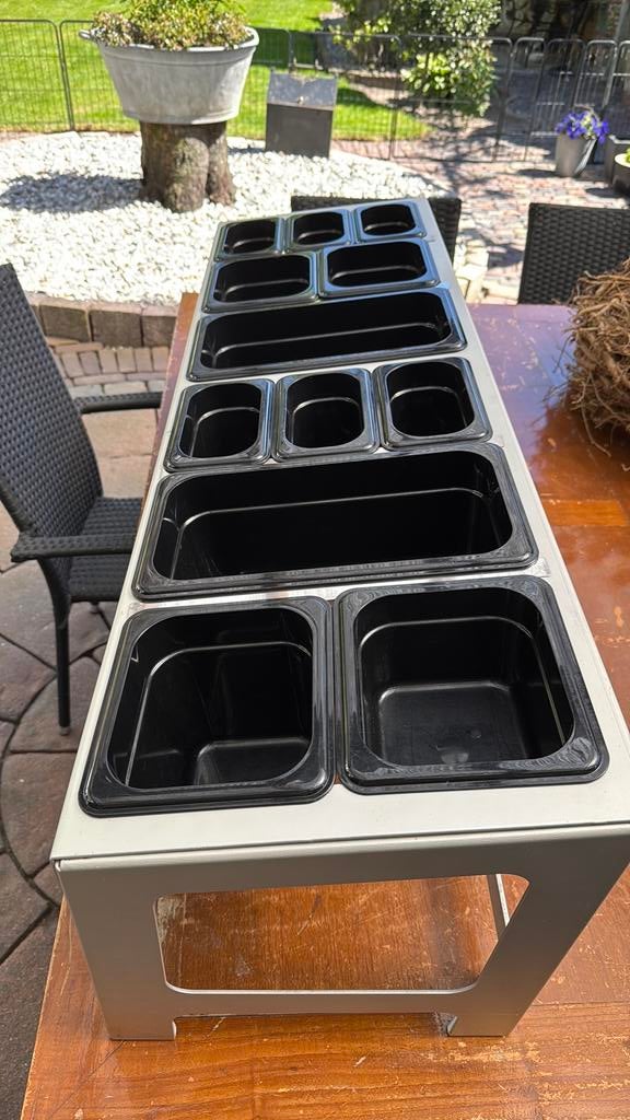 Saladiere salade bar 122 cm breed  35 cm hoog 35 cm diep, Ophalen of Verzenden, Zo goed als nieuw, Rvs, Overige typen