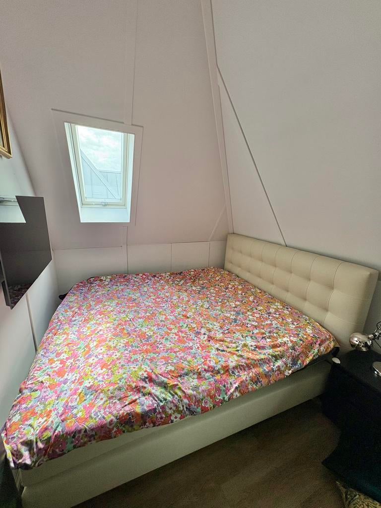 Luxe Goossens Boxspring Cambridge 180x200 beige lederlook, Ophalen, Overige materialen, Gebruikt, Beige