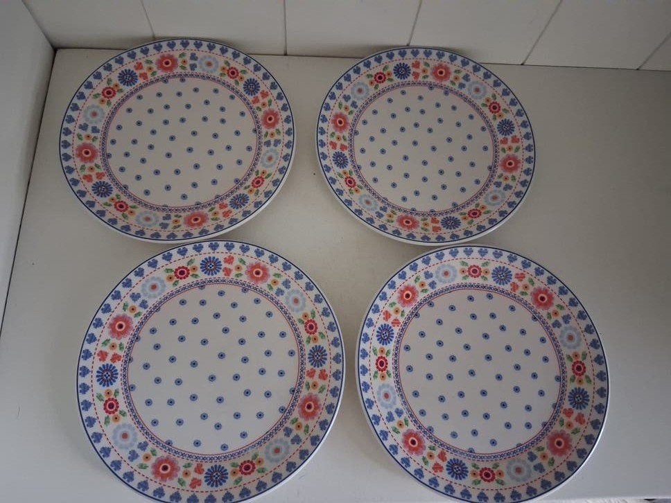 Yvonne Jaspers Kakelbont borden 18cm - set van 4, Gebruikt, Overige merken, Keramiek, Landelijk/Boerenbont