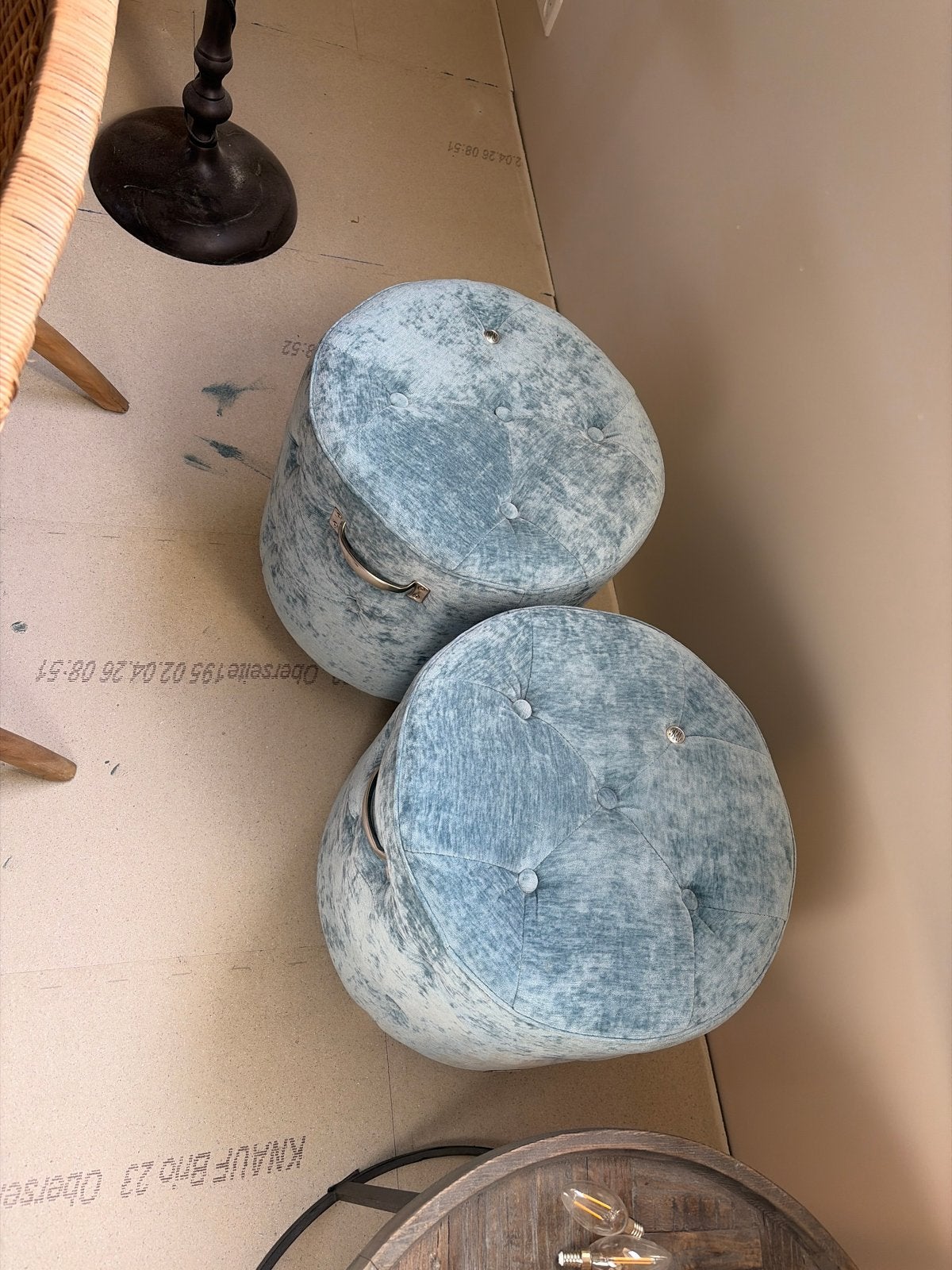 Riviera Maison Poefjes - Blauw (Set van 2), Ophalen, Zo goed als nieuw, Rond, Stof