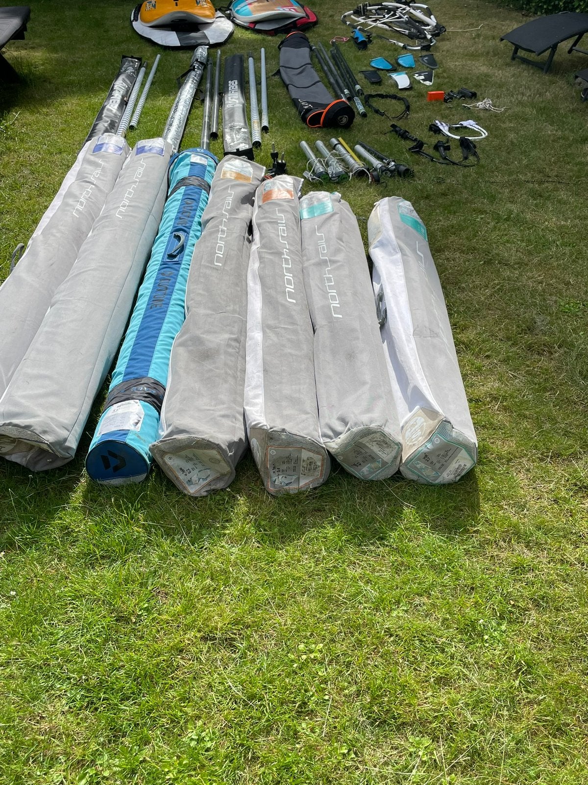 Compleet Dubbel set board masten zeilen gieken extensions, Watersport en Boten, Windsurfen, Ophalen, Gebruikt, Overige merken