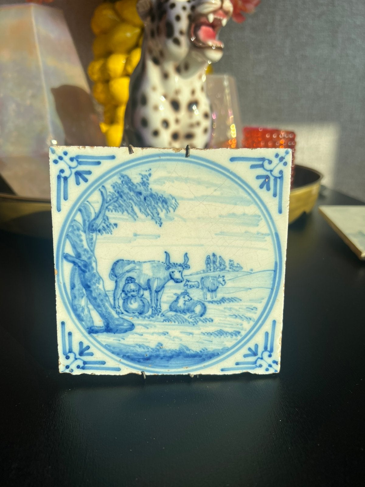 Oude antieke keramische tegel, Ophalen of Verzenden