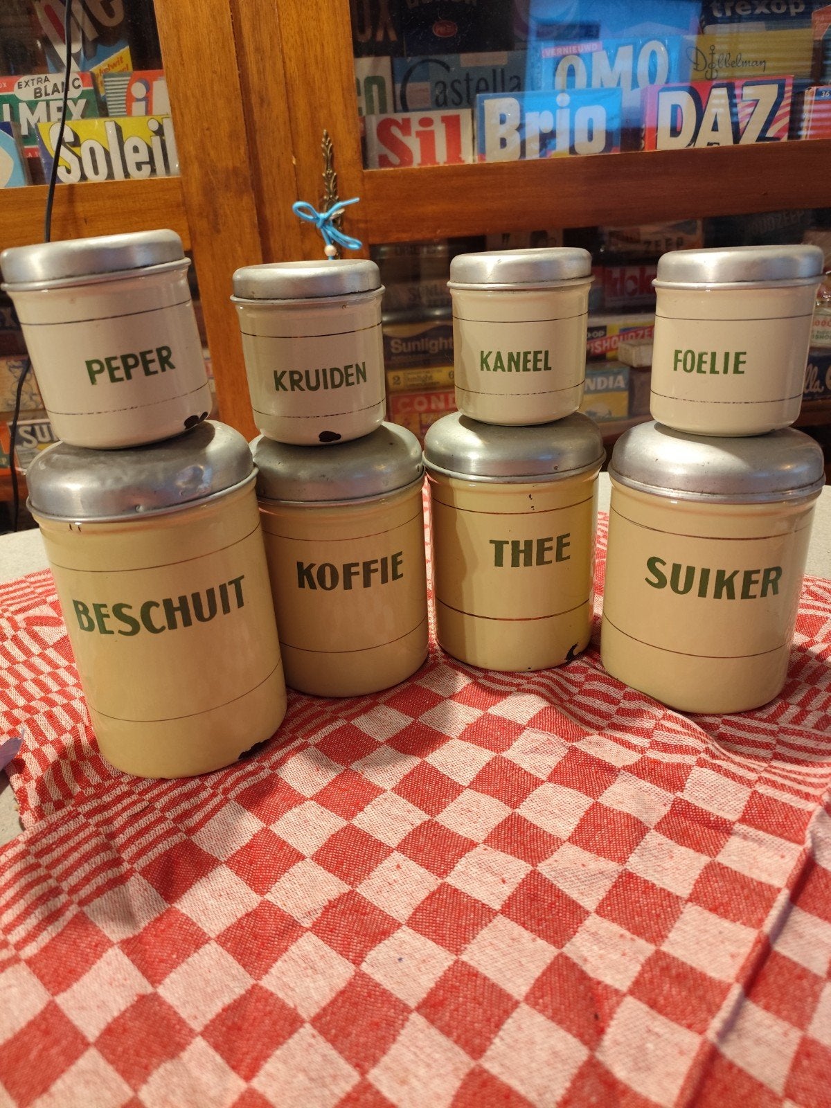 Emaille koffie thee suiker beschuit en kruidenset, Ophalen of Verzenden