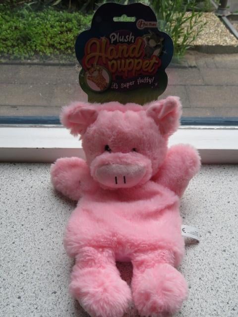 Handpop varken varkentje van Toi Toys Action roze velours, Overige typen, Nieuw, Ophalen of Verzenden, Wasbaar