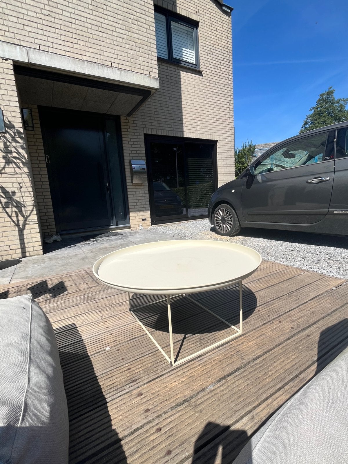 Salontafel metaal voor binnen en buiten, kleur mediteraans, Tuin en Terras, Ophalen, Zo goed als nieuw, Rond, Metaal