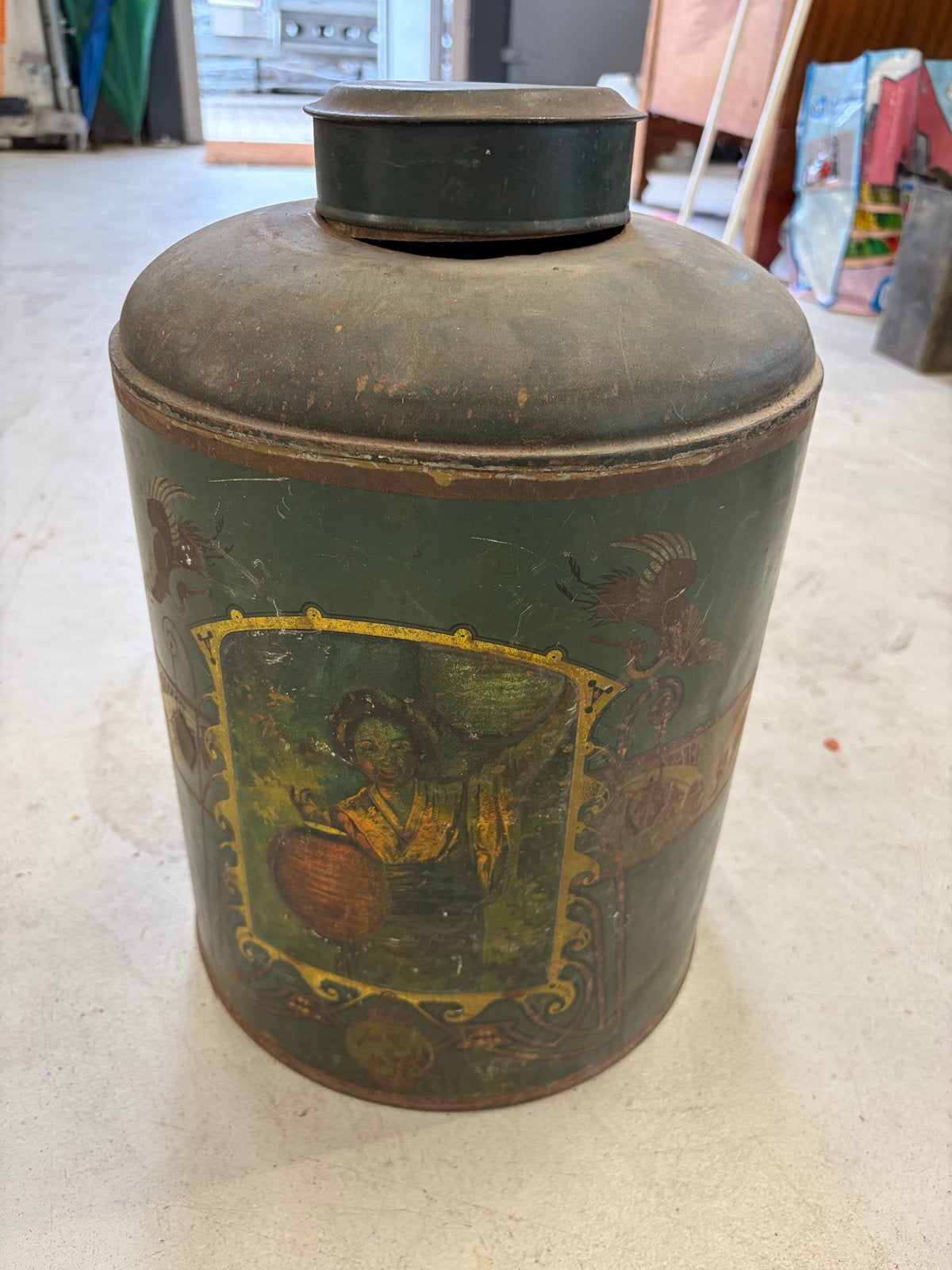 Antieke blikken theebus ca. 1900 Japonisme / Chinoiserie, Ophalen of Verzenden