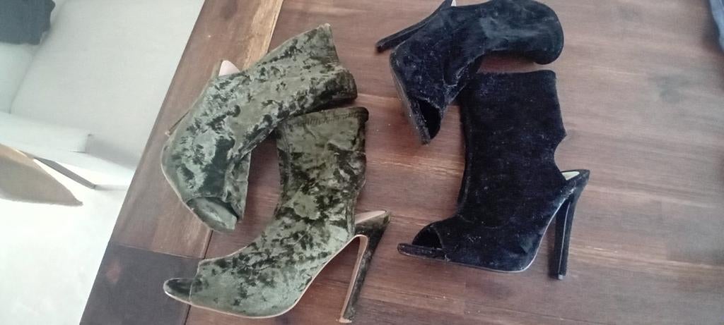 Stijlvolle fluwelen peep-toe laarzen met hoge hak, Ophalen of Verzenden, Schoenen met hoge hakken, Groen, Onbekend